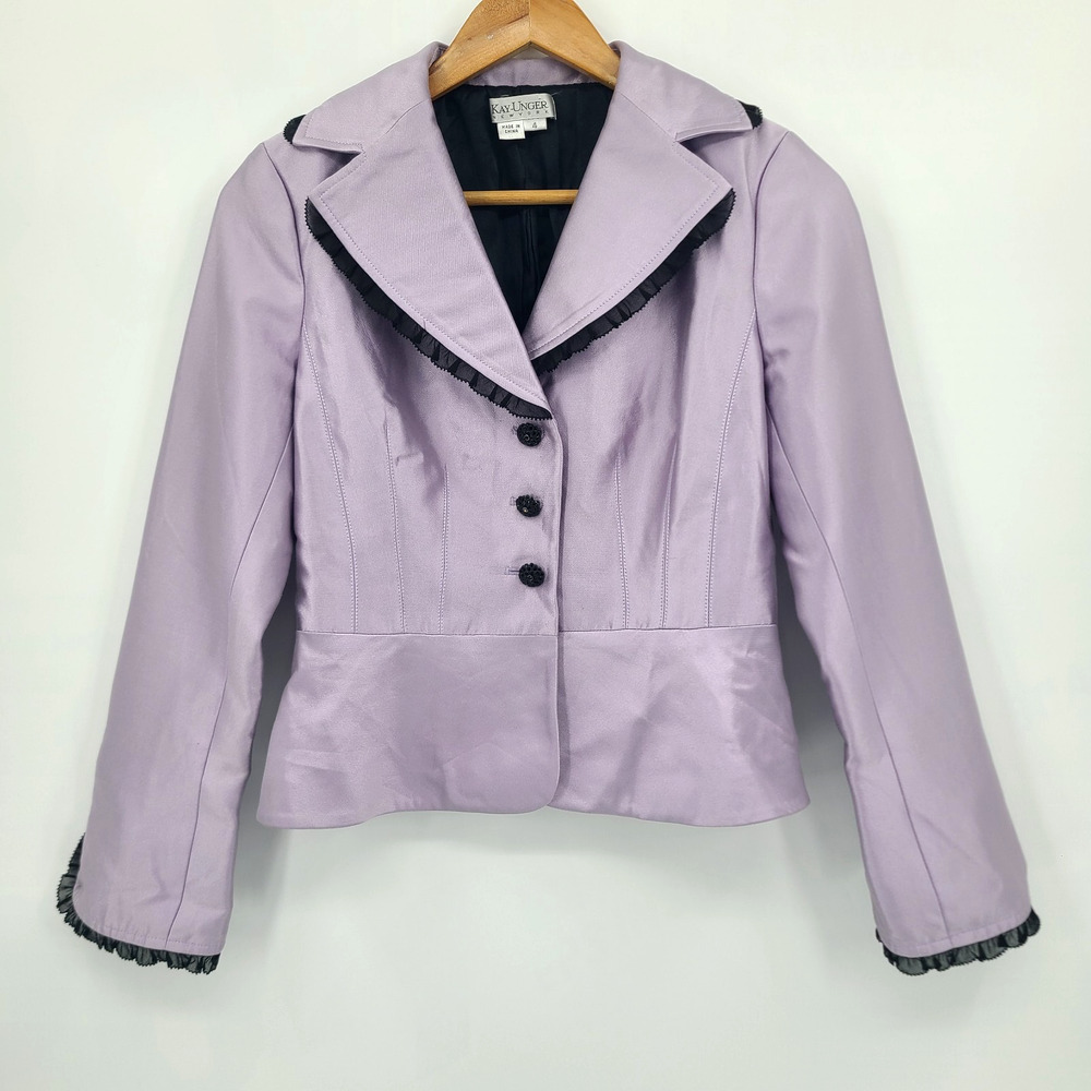 Kay Unger Y2K Elegant Silk Blazer Lace Jacket Coquette Victorian Vampy Size 4